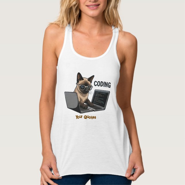 Coding Siamese Cat Cartoon Tank Top (Front)