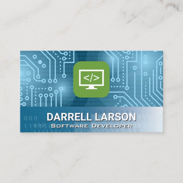 Coding Symbol | Circuit Board | Binary Code Business Card (Front)