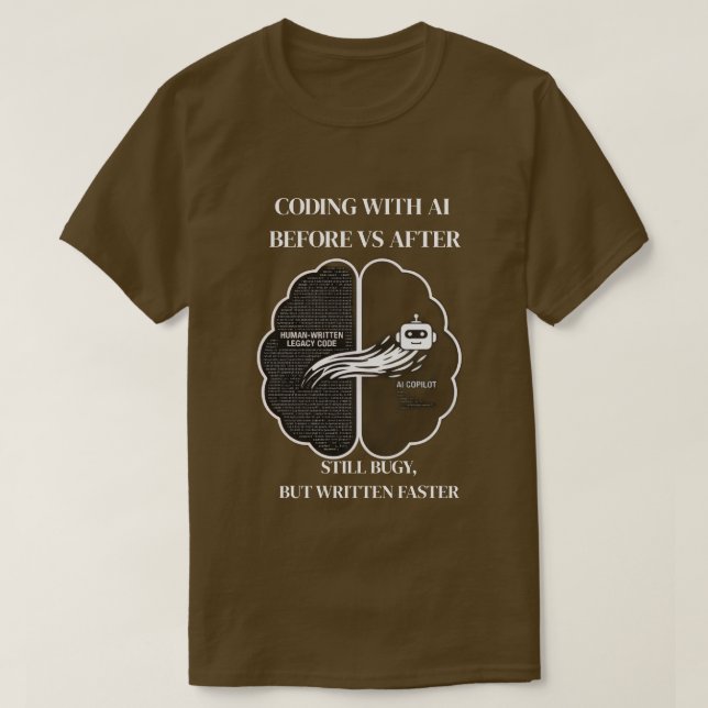 Coding with AI Before vs After Funny Developer T-S T-Shirt (Design Front)