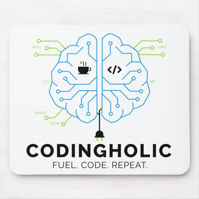 Codingholic Tech Brain Programmer | Developer Gift Mouse Pad (Front)