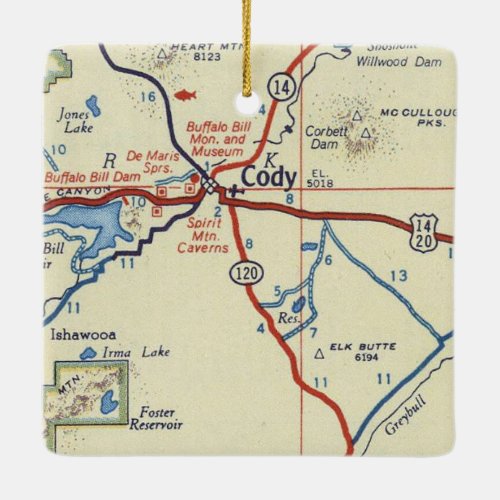 Cody Wyoming Vintage Map Ceramic Ornament