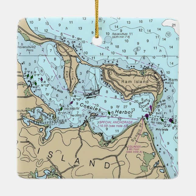 Coecles Harbor Nautical Christmas Ceramic Ornament (Back)