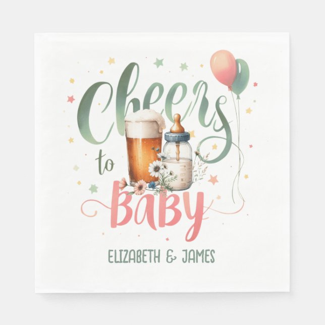 COED Baby Brewing Beers Bottles Cheers to Baby Napkins (Front)