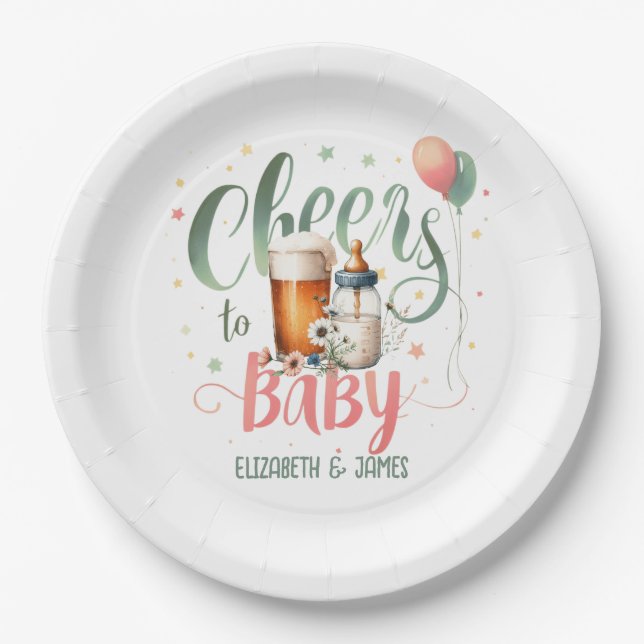 COED Baby Brewing Beers Bottles Cheers to Baby Paper Plates (Front)