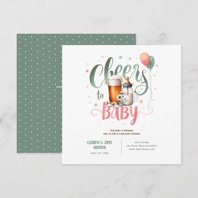 COED Baby Brewing Beers Bottles Cheers Wildflowers Invitation (Front/Back)