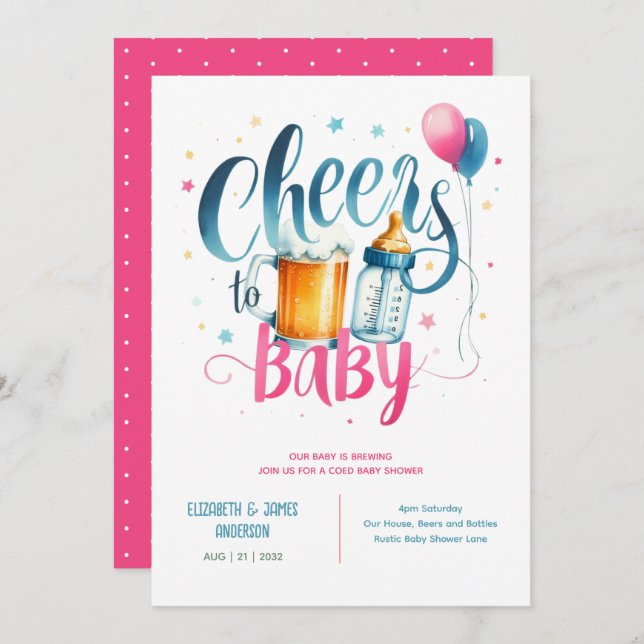 COED Baby Brewing Beers Bottles Couples Shower Invitation (Front/Back)