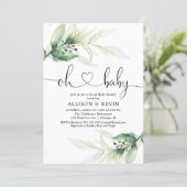 Coed baby shower invitation, Modern gold greenery Invitation (Standing Front)