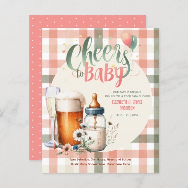 COED Bubbles Brews Bottles Sage Peach Gingham Baby (Front/Back)