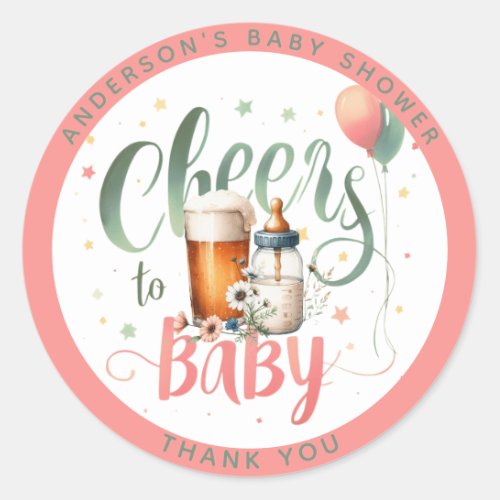 COED Cheers to Baby is Brewing Beers Bottles Sage Classic Round Sticker