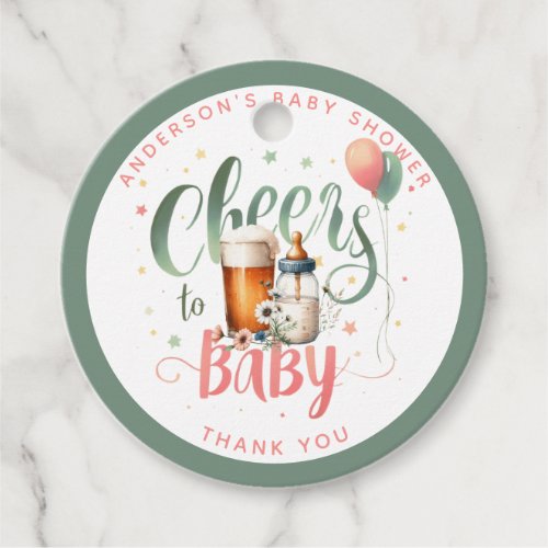 COED Cheers to Baby is Brewing Beers Bottles Sage Favor Tags