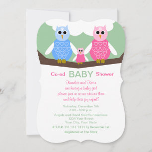 Coed Couples Owls Baby Girl Shower Invitation