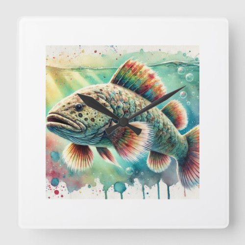 Coelacanth 200624AREF104 _ Watercolor Square Wall Clock