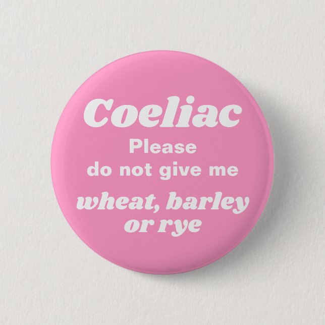 Coeliac Warning Cute Pink Button (Front)