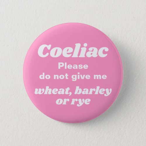 Coeliac Warning Cute Pink Button