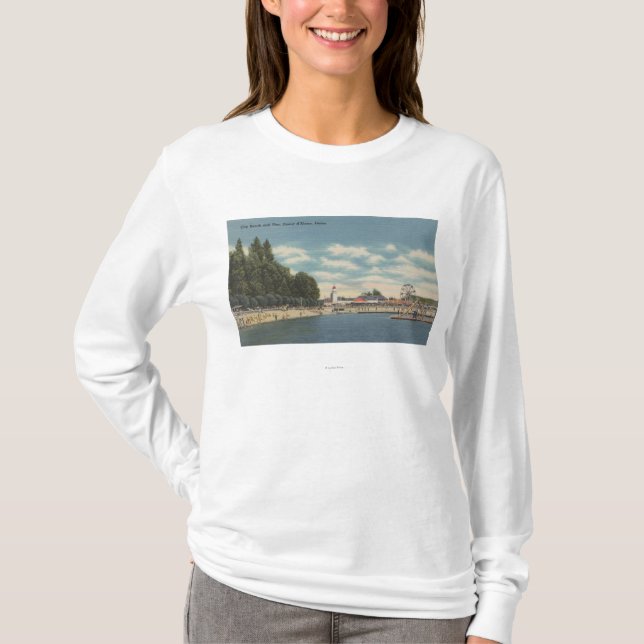 Coeur d'Alene, ID - View of City Beach & Pier T-Shirt (Front)