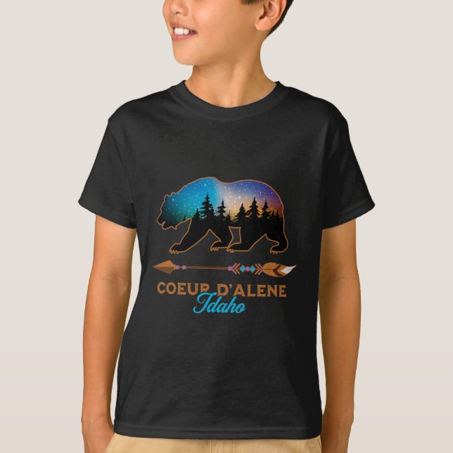 Coeur D'alene Idaho Bear Starry Night Travel Souve T-Shirt (Front)