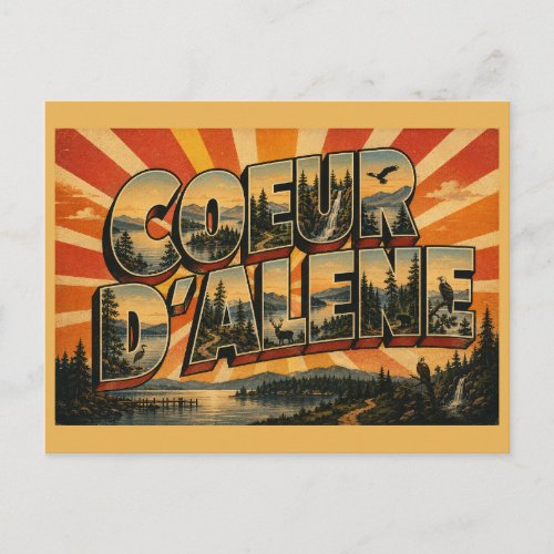 Coeur dAlene Idaho Lake Mountain Forest Art Postcard