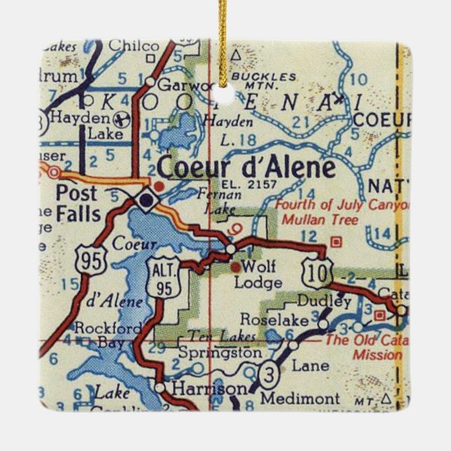Coeur d'Alene Vintage Map Ceramic Ornament (Back)