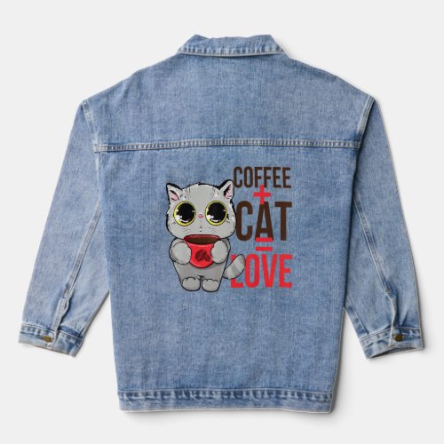 Coffe And Cat Love Cute Kitty  Denim Jacket