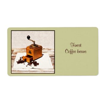 Coffe Beans With Coffee Mill Product Label by myworldtravels at Zazzle