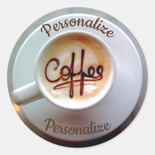 Coffe cup and saucer latte coffee classic round sticker