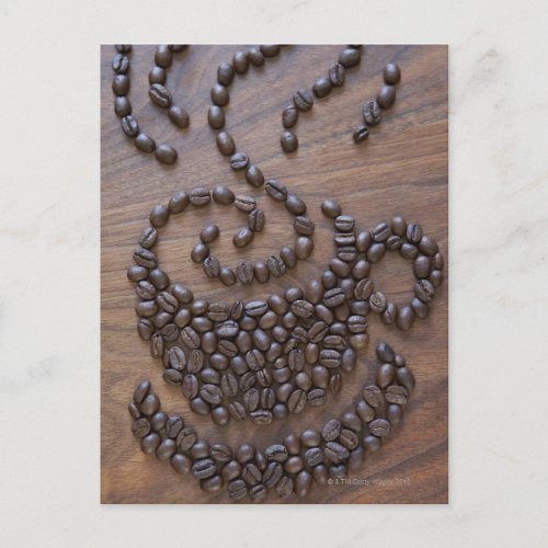 Coffe cup illustrated using coffee beans postcard