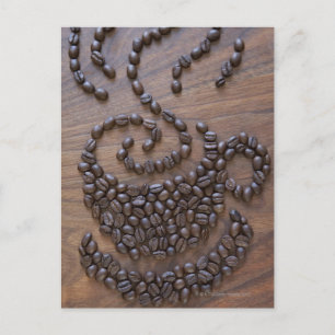 Coffe cup illustrated using coffee beans postcard