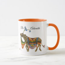 Coffe Mug, orange, cute colorful donkey