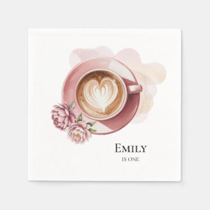 Coffee 1st Birthday Girl Pink Floral Barista Party Napkins