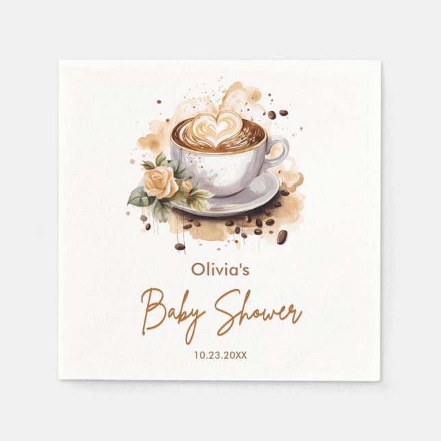 Coffee A Baby is Brewing Baby Shower Napkins (Front)