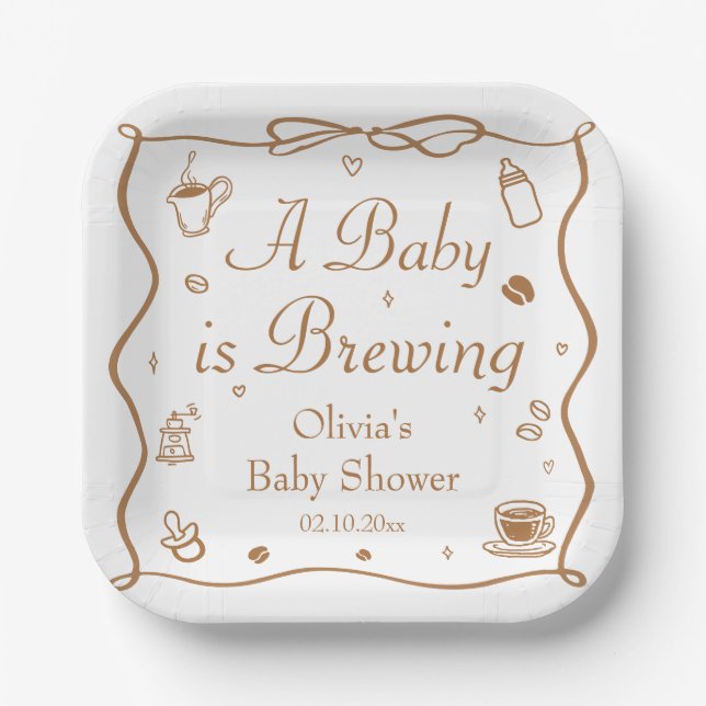 Coffee A Baby is Brewing Baby Shower Paper Plates (Front)