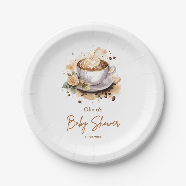 Coffee A Baby is Brewing Baby Shower Paper Plates (Front)