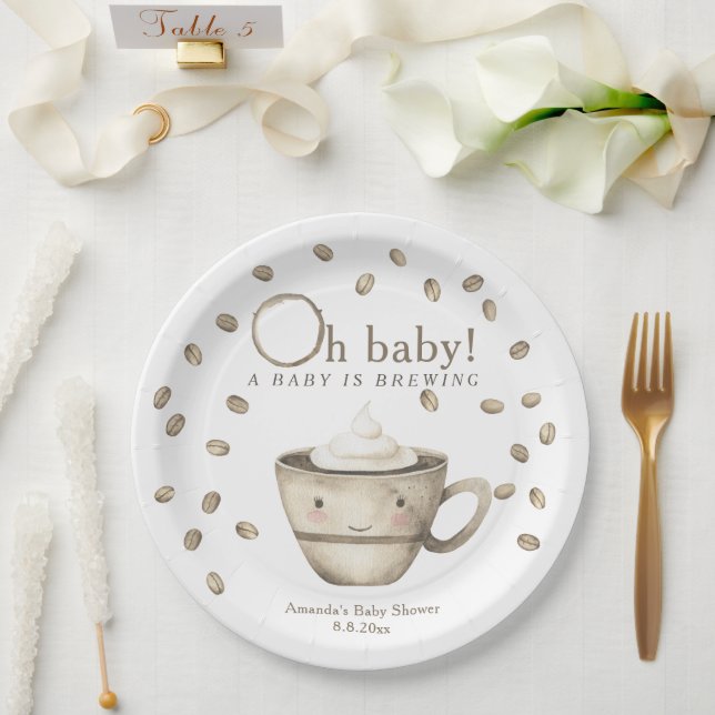 Coffee A baby is brewing Baby shower  Paper Plates (Wedding)