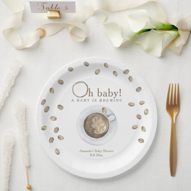 Coffee A baby is brewing Baby shower Paper Plates (Wedding)