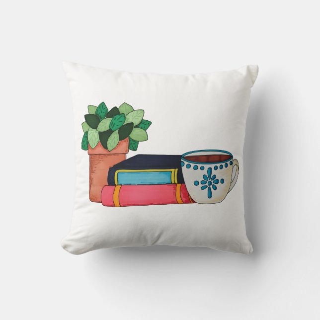 Coffee & a Good Book Throw Pillow (Front)