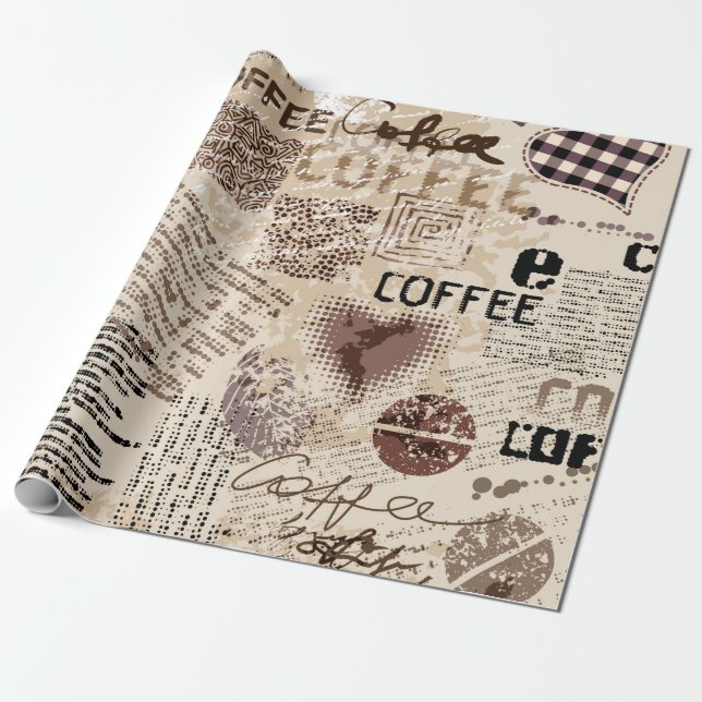 Coffee. Abstract coffee pattern on brown backgroun Wrapping Paper (Unrolled)