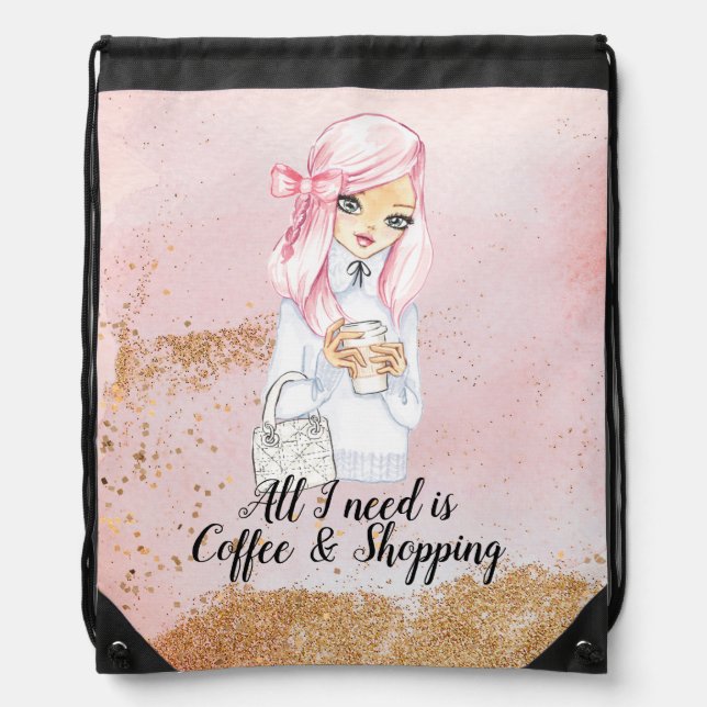 Coffee addict blogger girl planner tote bag (Front)