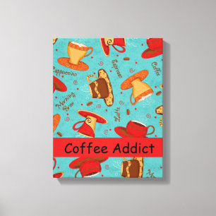 Coffee Addict Customize Red Turquoise Coffee Cup Canvas Print