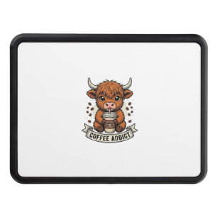 Coffee Addict Cute Highland Cow Vintage Engraving Hitch Cover