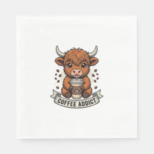 Coffee Addict Cute Highland Cow Vintage Engraving  Napkins