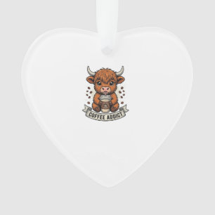 Coffee Addict Cute Highland Cow Vintage Engraving Ornament