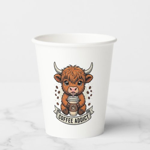 Coffee Addict Cute Highland Cow Vintage Engraving  Paper Cups