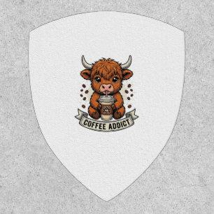Coffee Addict Cute Highland Cow Vintage Engraving Patch