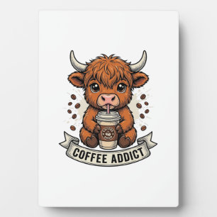 Coffee Addict Cute Highland Cow Vintage Engraving Plaque
