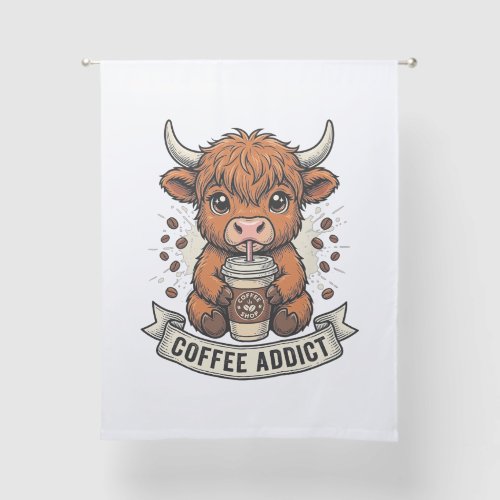 Coffee Addict Cute Highland Cow Vintage Engraving  Sheer Curtains