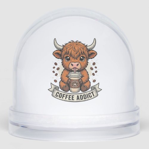 Coffee Addict Cute Highland Cow Vintage Engraving  Snow Globe