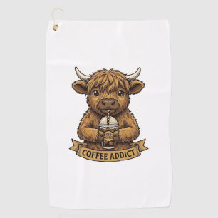 Coffee Addict Highland Cow Vintage Engraving Shirt Golf Towel