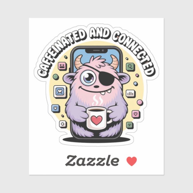 Coffee Addict Monster Social Media Funny Sticker (Sheet)