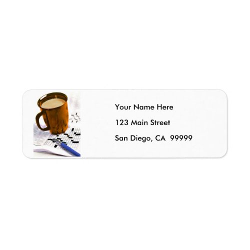 Coffee and a Crossword Puzzle Label
