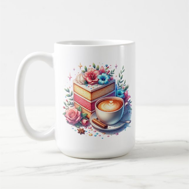 Coffee and Birthday Cake Personalized Coffee Mug (Left)